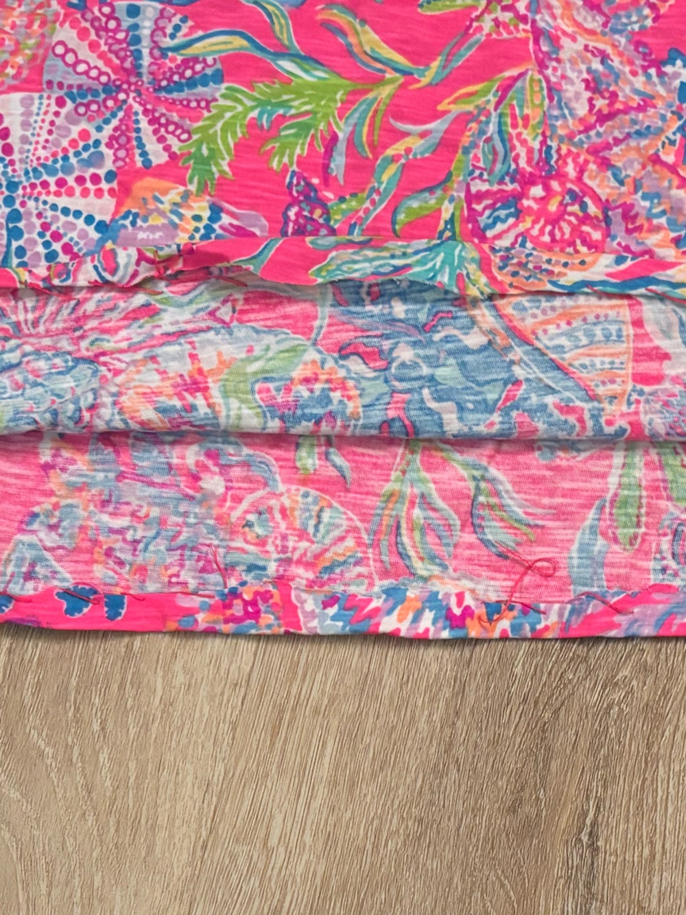Lilly Pulitzer Pink Blue Tropical Print Shirt. Has been hemmed and sown. - Picture 2 of 7